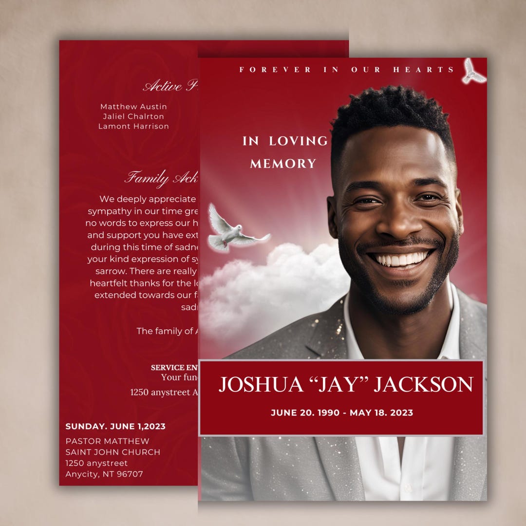 Red Funeral Program Booklet | Mogul Magazine Style (digital Download ...