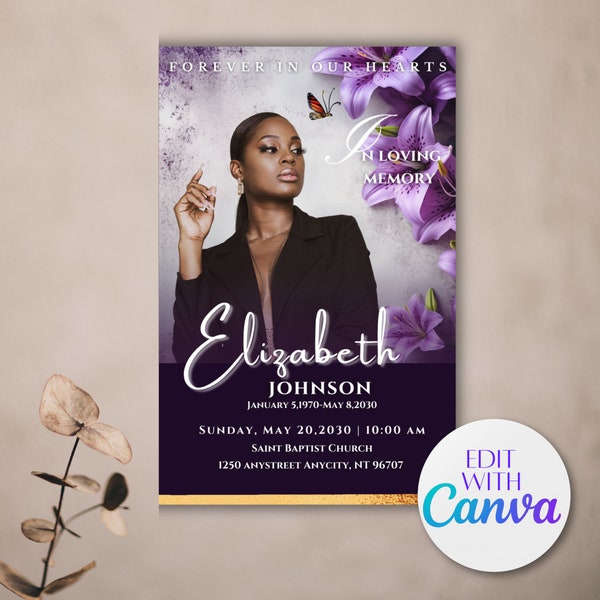 Purple Obituary Booklet Template Etsy