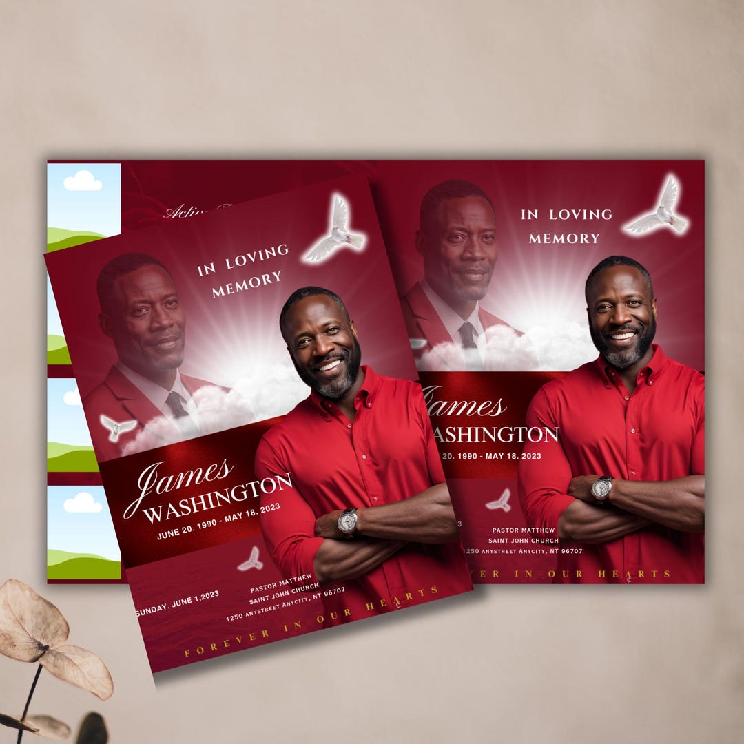 Personalized Red Funeral Program – Mogul Magazine Style, 8-page ...