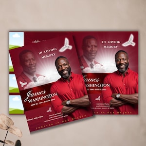 Personalized RED Funeral Program Booklet Obituary Program  Mogul Magazine Style 8 Page Celebration of Life Keepsake - Digital Download Canva