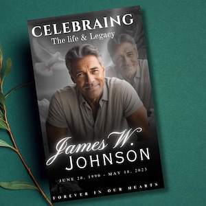 Funeral Program Booklet, Mogul Magazine Style, 8 Pages, Celebration of Life, Keepsake, Digital Download, Canva Template 11x8.5 Bifold