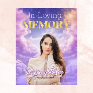 In Loving Memory, Purple Sky Heaven Stairway Memorial Background for Funeral & Remembrance. Funeral Memorial T-Shirt PNG Sublimation