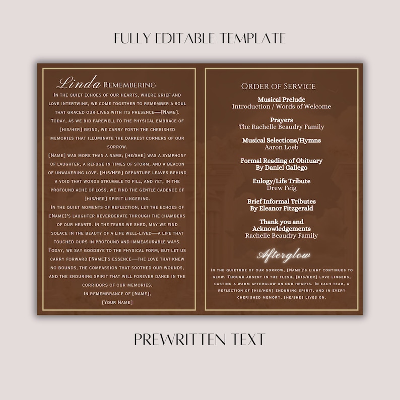 Personalized Memorial Program Template | Celebration of Life (digital ...