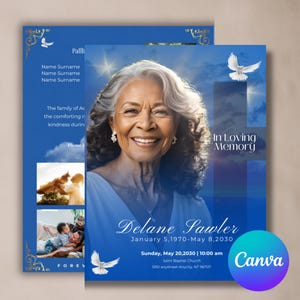 Funeral Program Booklet, 17x11 Size, Mogul Magazine Style, 8 Pages, Celebration of Life, Keepsake, Digital Download, Canva Template