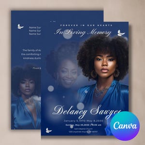 Funeral Program Booklet, 17x11 Size, Mogul Magazine Style, 8 Pages, Celebration of Life, Keepsake, Digital Download, Canva Template