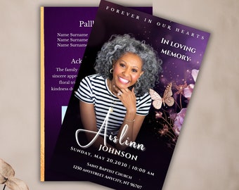 Obituary program | PURPLE Funeral Program | Celebration of Life | Keepsake | Digital Download | Canva Template | 11"x8.5" Funeral Program