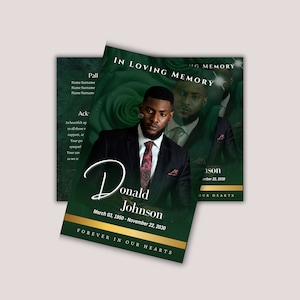 Funeral Program Template for Man | Masculine Funeral Program | Celebration of Life |Keepsake | Green Funeral Program for Man
