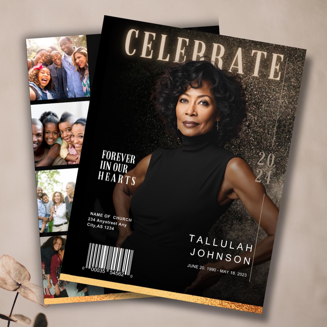 Editable Black Funeral Program Template Canva Download Elegant