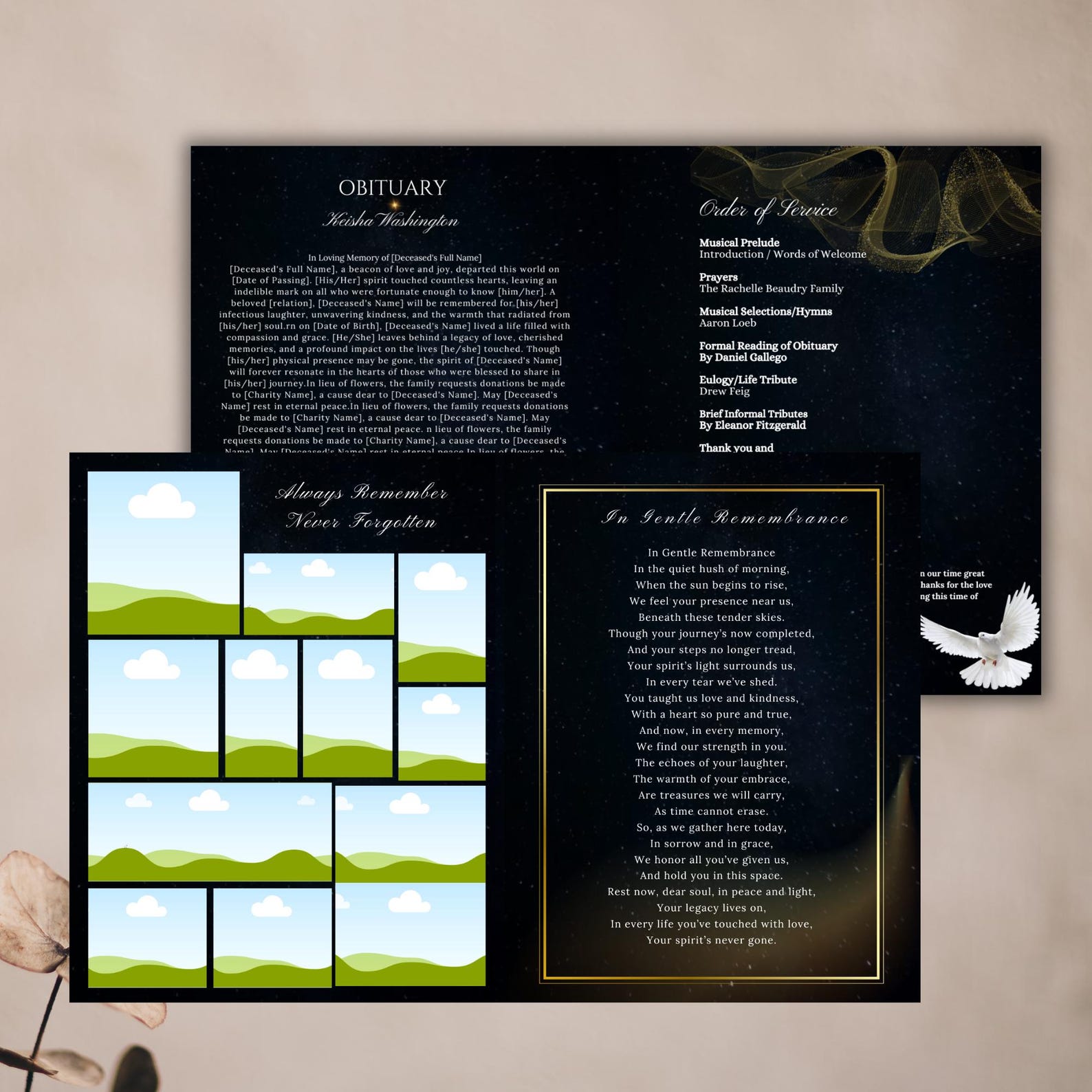 Elegant Funeral Program Template | 8-page Obituary, Celebration of Life ...