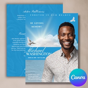 Funeral Program Booklet, 17x11 Size, Mogul Magazine Style, 8 Pages, Celebration of Life, Keepsake, Digital Download, Canva Template
