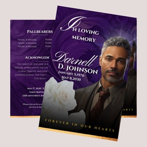 8.5&quot;x11&quot; BOOKLET Memorial program (8 pages)| Unisex Funeral Program |Celebration of Life |Keepsake |Digital Download |Canva Template