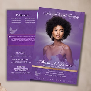 Editable Black Funeral Program Template | Canva Download | Elegant Memorial Service Template | Customizable Obituary Design