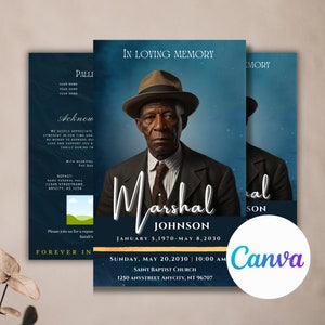 11&quot;x8.5&quot; BOOKLET Memorial program (8 pages) | Elegant Style Funeral Program |Celebration of Life |Keepsake |Digital Download |Canva template
