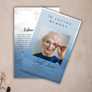 Modèle de programme funéraire CATHOLIQUE | Format livret de 4 pages | Programme nécrologique | Modifiable dans Canva | 5,5 x 8,5