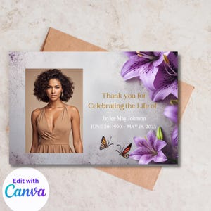 Cartões de agradecimento funerários minimalistas, download instantâneo, nota memorial personalizada, artigos de papelaria funerários, modelo editável para impressão