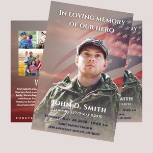 8.5&quot;x11&quot; Military Funeral program  | Memorial Program  | Celebration of Life | Memorial Keepsake | Digital Download | Canva Template