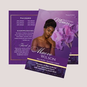 Purple  Funeral Program (8 pages) In Loving Memory Obituary Program | Memorial Program | Celebration of Life | Canva Template Standard Size