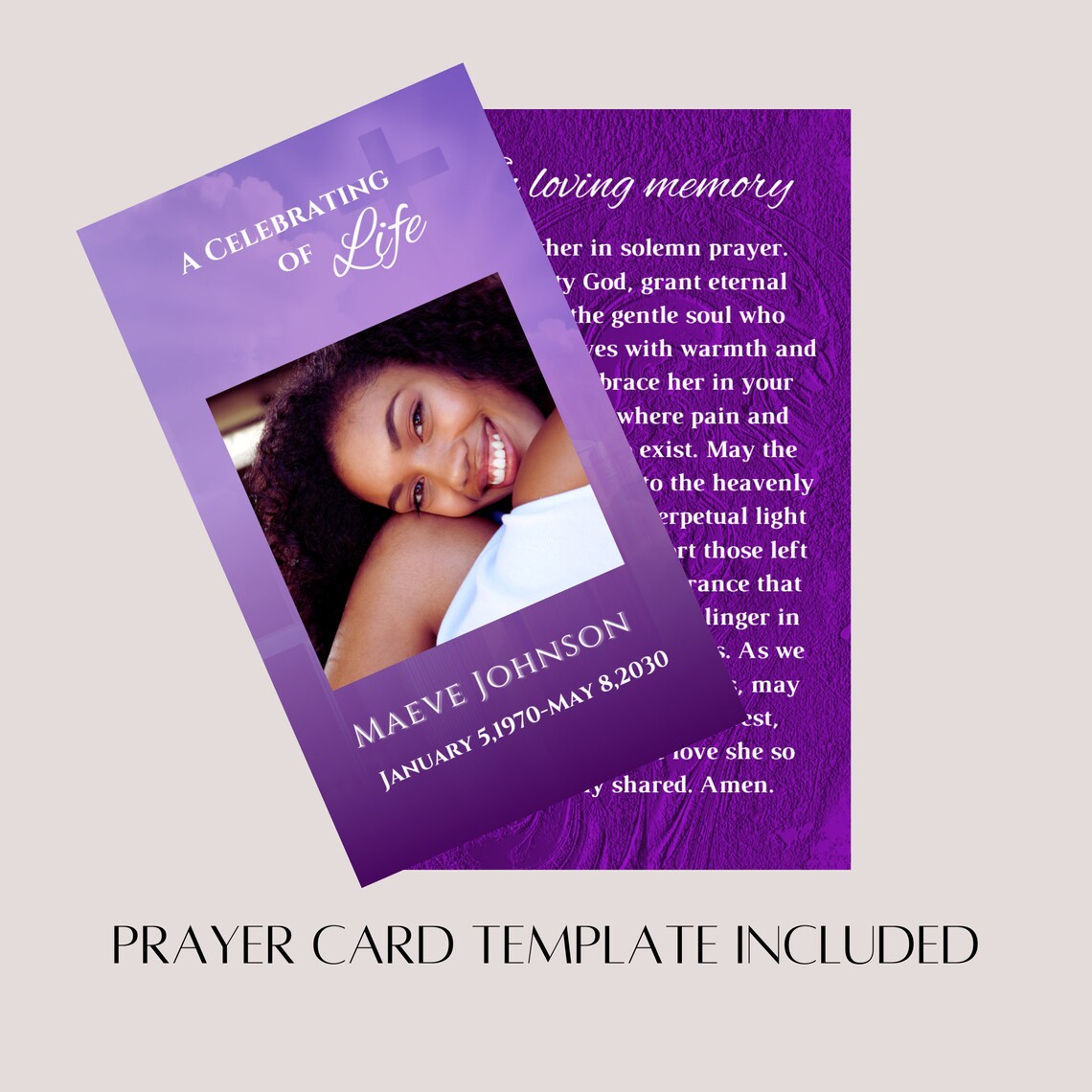 Editable Funeral Prayer Card Template, Greenery Memorial Card (canva