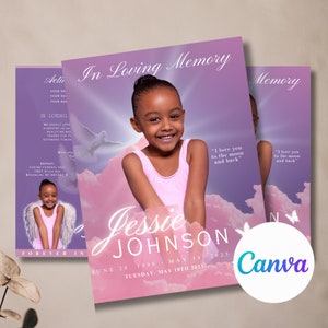 Cotton Candy Dreams – Livret commémoratif 8,5&quot;x 11&quot; (8 pages) | Modèle de nécrologie | Célébration de la vie | Téléchargement numérique | Modèle Canva