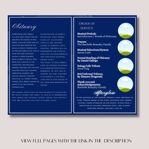 Music Memorial Program Template, Magazine Style Obituary (canva