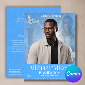 Funeral Program Booklet, 17x11 Size, Mogul Magazine Style, 8 Pages, Celebration of Life, Keepsake, Digital Download, Canva Template