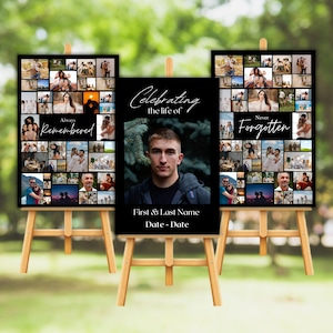 Funeral Photo Collage Poster TEMPLATE Set, Celebration of Life Poster, Minimalist Memorial Welcome Sign for Man or Woman