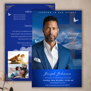 Programa Memorial Personalizado (8 páginas) Modelo de Obituário Capa de Revista | Celebração da Vida | Lembrança | Modelo Canva Modelo de Programa