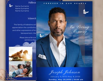 Personalized Memorial program (8 pages) Obituary Template Magazine Cover | Celebration of Life | Keepsake | Canva Template Program Template