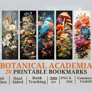 20 Botanical Academia Bookmark Designs Print And Cut Printable Fantasy Bookmarks | Bookmark Set, Bundle | Book Lover Gift Digital Download