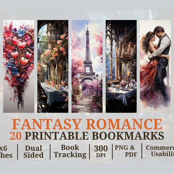 20 Fantasy Romance Bookmark Designs, Print And Cut Printable Bookmarks | Bookmark Set, Bundle | Book Lover Gift | Digital Download