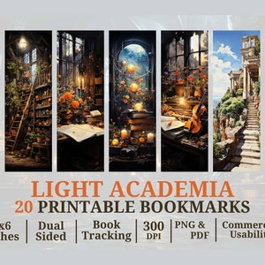 20 designs de marcadores da Light Academia | Imprimir e cortar marcadores de fantasia para impressão | Conjunto de marcadores, pacote | Presente para amante de livros | Download Digital