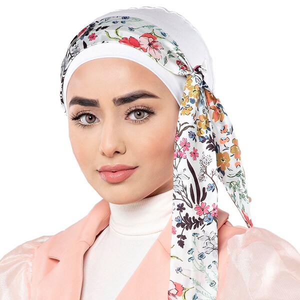 Masumi Pre-Tied Instant Head Wraps for Women, Stylish Ready-to-Wear Bamboo Cap,  Jersey Hijab Scarf for Women - Yanna White Summertime