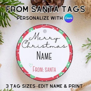 From Santa Gift Tag, Personalized Santa Claus Gift Tags, Christmas Gift Labels, From Santa Claus, Delivery from North Pole, Printable Tag