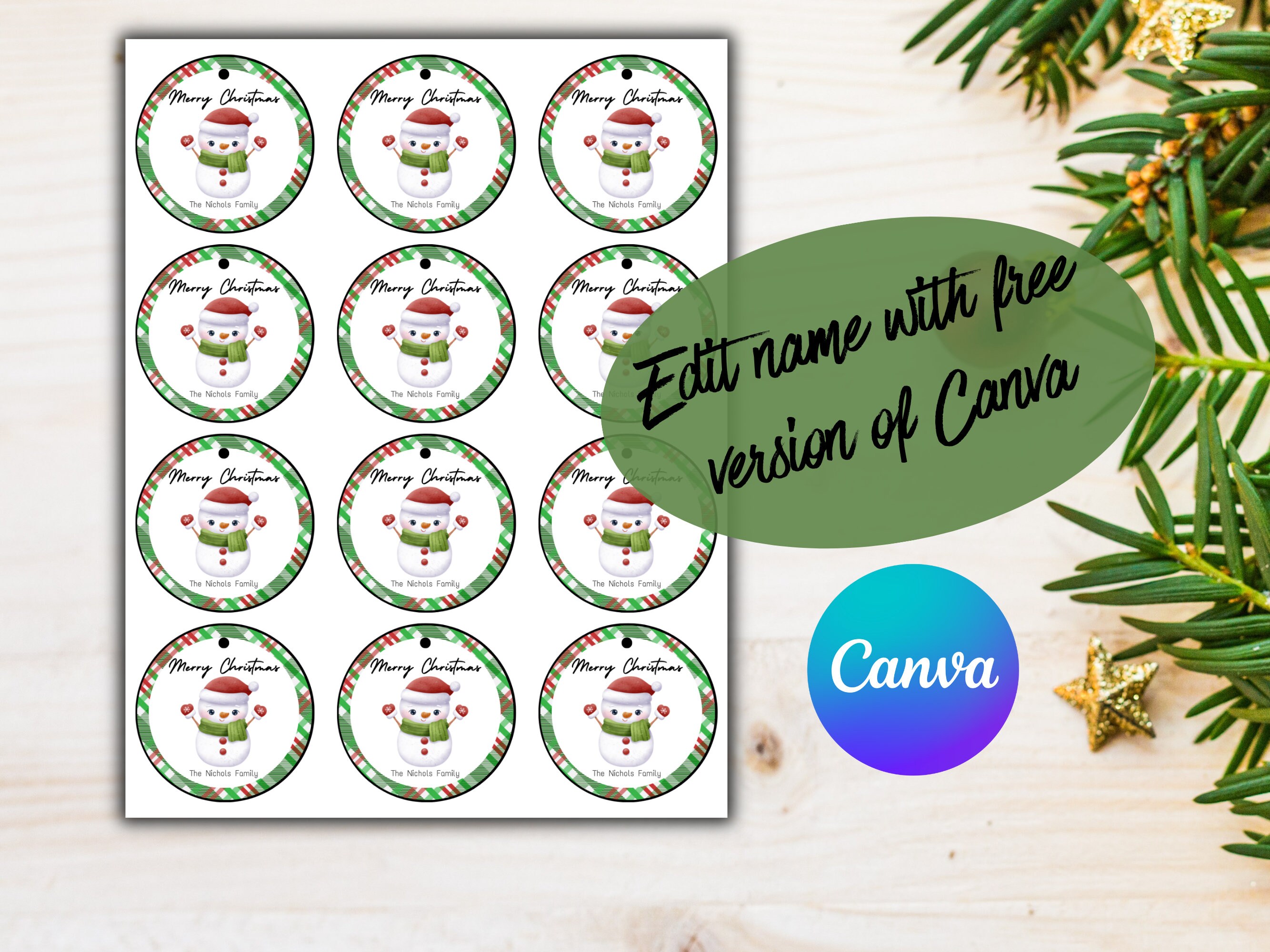 Personalized Snowman Gift Tag, Printable Christmas Gift Tags, Snowman ...