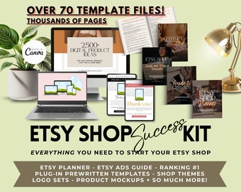 Etsy Shop Starter Kit Canva Template Bundle Small Business Branding Kit Digital Product Seller Shop Setup Guide Editable Etsy Branding Kit