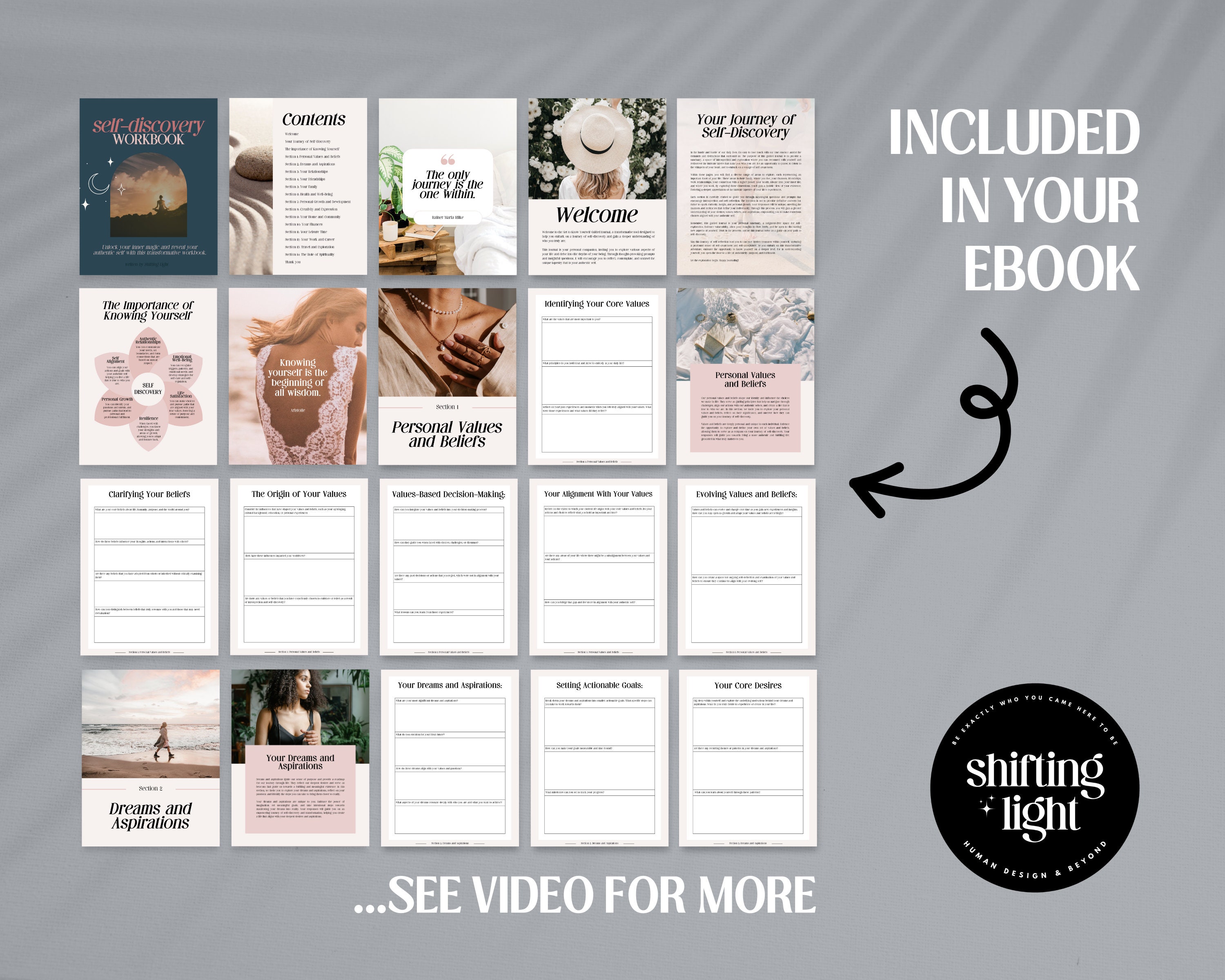 Self Discovery Workbook Printable Personal Growth Journal Core Values ...