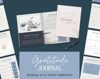 Gratitude Journal Canva Template: Customizable Wellness Prompts (Digital Download)
