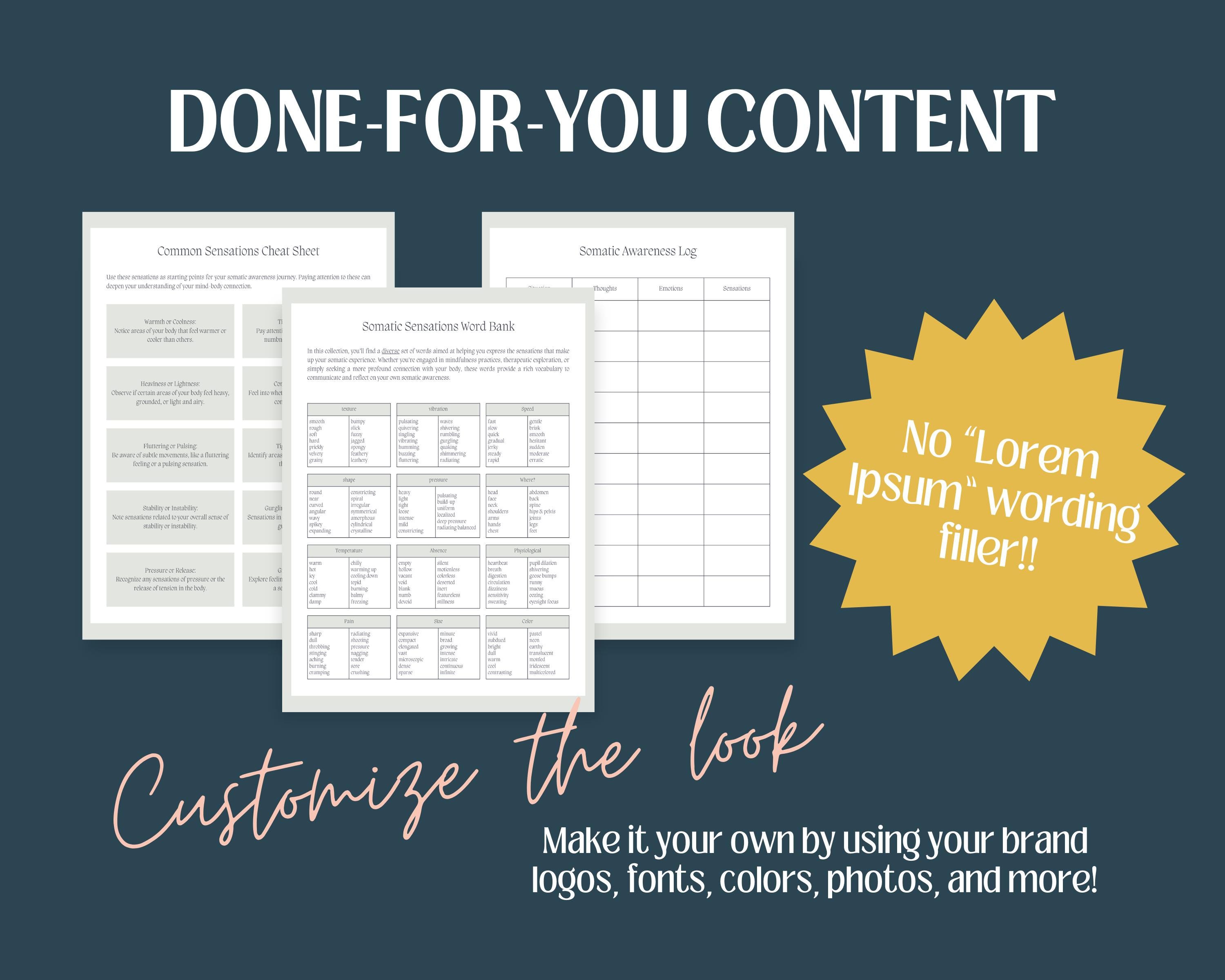 Somatic Therapy Workbook Canva Template: Customizable Coaching Tools ...