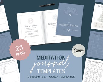 Meditation Journal Canva Template Printable Mindfulness Workbook Guided Self Care Journal for Coaches Editable PDF Meditation Guide Template