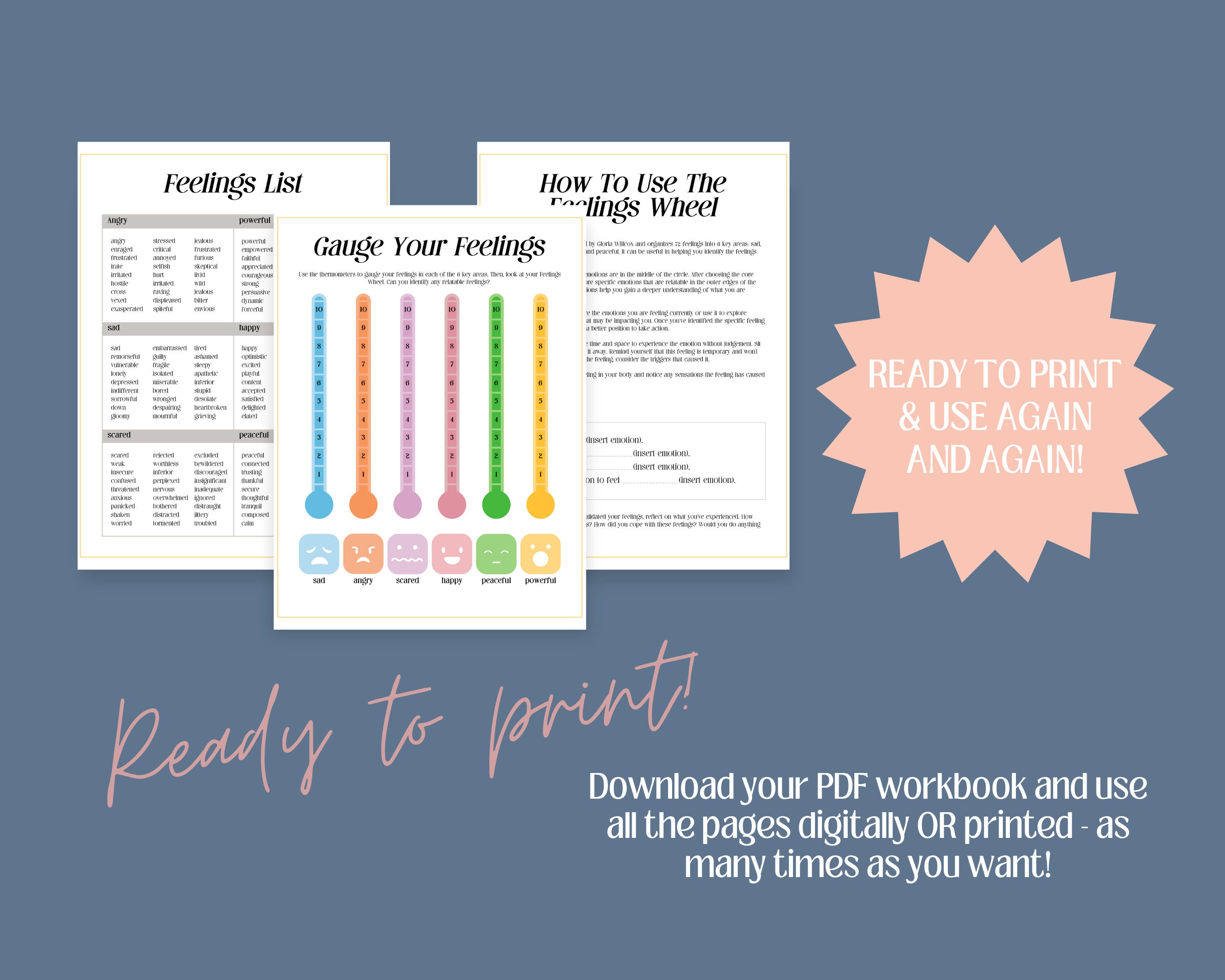 Feelings Wheel Workbook Printable, Feelings Wheel Worksheets, Feelings ...