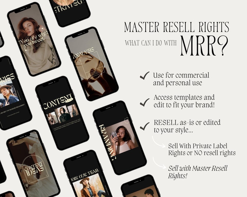 MRR DARK Aesthetic Instagram Post & Story Canva Bundle, Master Resell ...