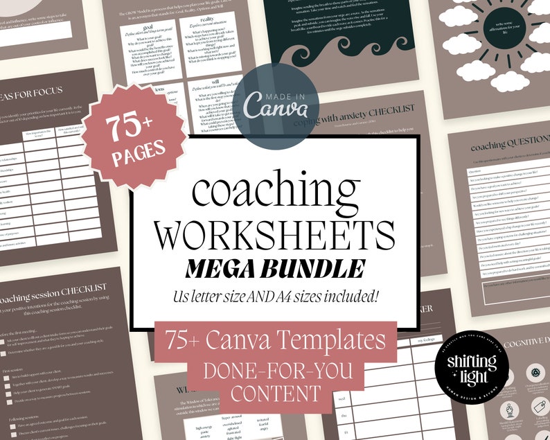 Coaching Worksheet Canva Templates: Therapy & Life Coaching Tools (75 ...