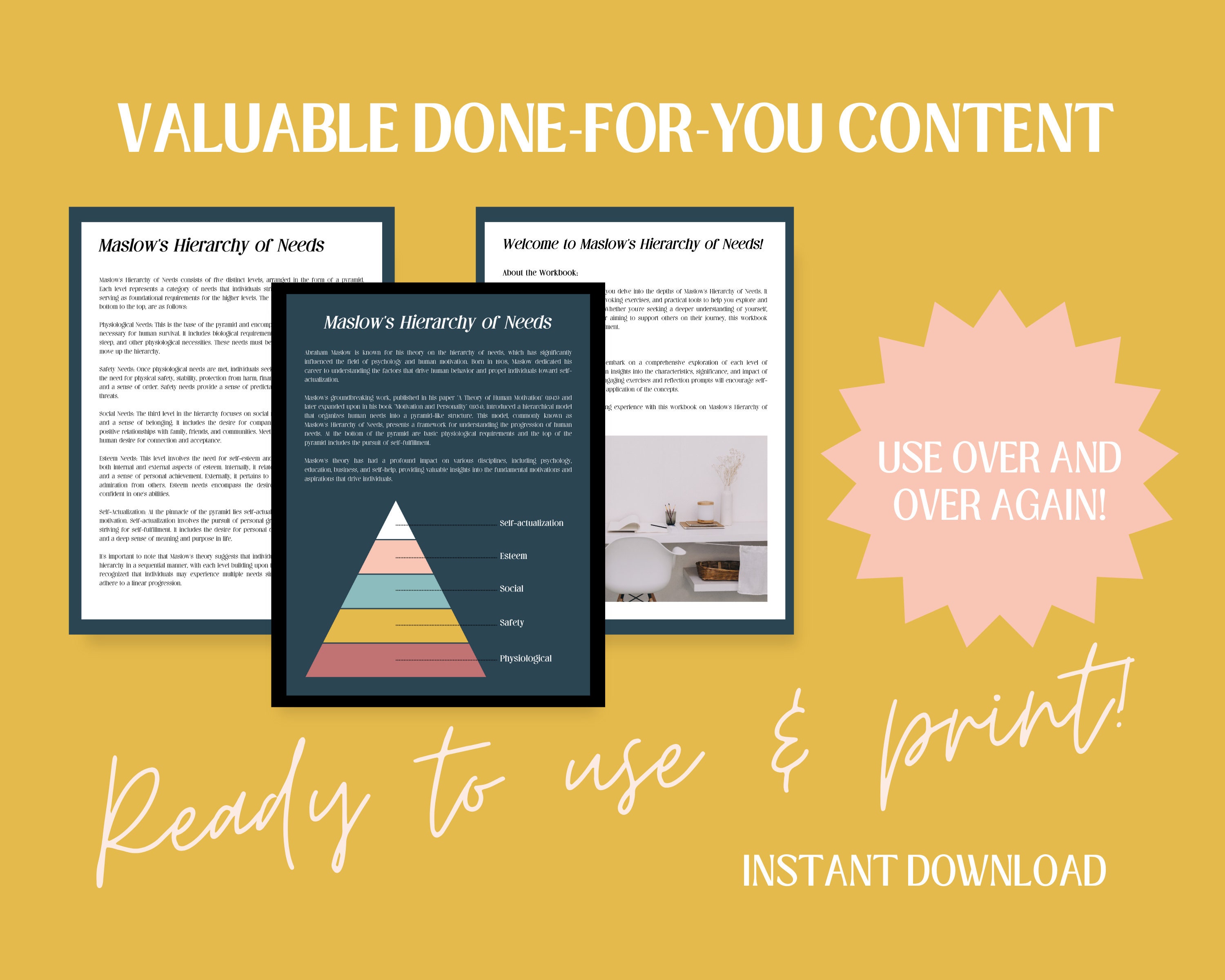 Maslow Hierarchy of Needs Workbook Printable Psychology Worksheet Self ...