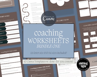 Coaching Worksheets Bundle: 40 Canva Templates for Life Coaching (Digital Download)