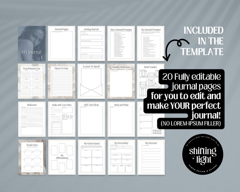 Guided Journal Template Canva Printable Journal Prompts Self Reflection ...