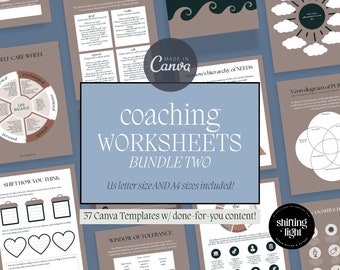 Coaching Worksheets Bundle: 37 Canva Templates for Life Coaching (Digital Download)