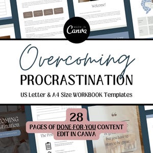 Overcoming Procrastination Workbook | Tools for Therapists, Coaching Workbooks, Canva Templates, Therapy & Coaching Template, Coaching Tools