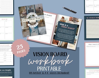 Cuaderno de trabajo para tablero de visión, planificador imprimible para establecer metas, diario de manifestación, planificador de autodescubrimiento, planificación de vida, tablero de visión digital
