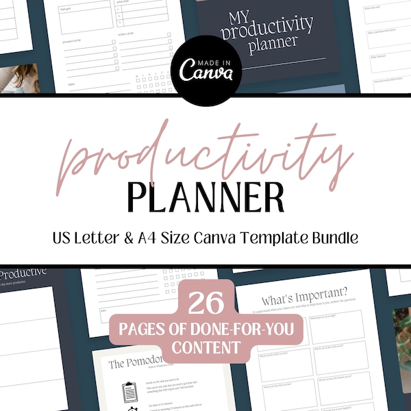 Productivity Planner Template Bundle, Planner Canva Templates, Printable Planner, Productivity Planner Canva, Productivity Tracker,