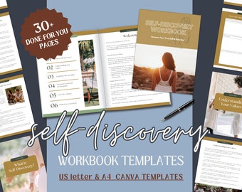 Self-Discovery Workbook Canva Template: Therapy & Life Coaching (DFY)